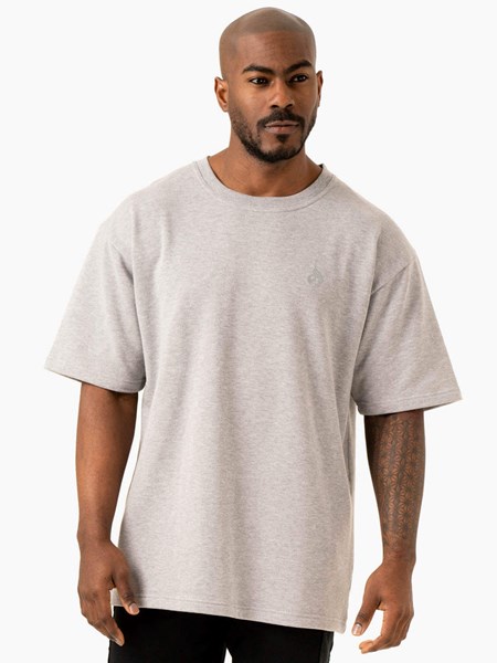 Ryderwear Throwback Oversized Fleece T-Shirt Siva | ROBUV2135